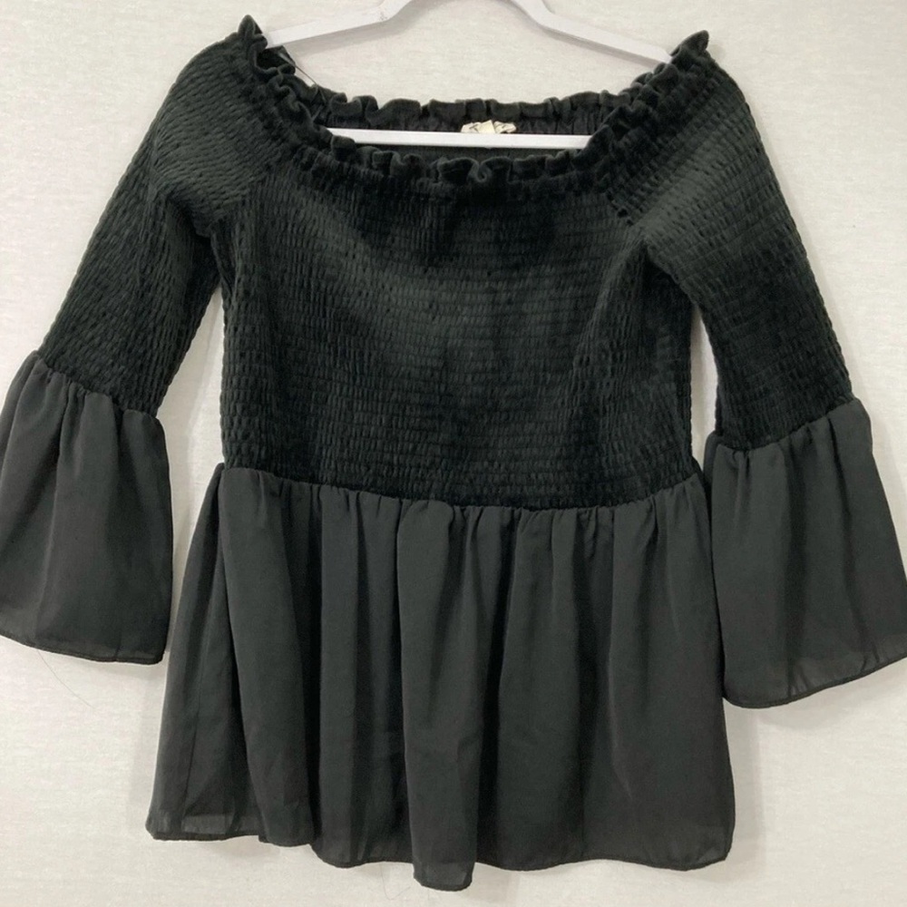 Jane and Delancey Black Off The Shoulder Peplum Blouse